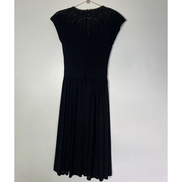 Vintage Ricki Lang Nuit Womens V-Neck Beaded Sequin Bodice Dress Black Sz 8 - Picture 2 of 9